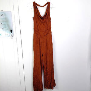 Maeve Jumpsuit Womens XS Rust Enchantment Draped Cowl Wide Leg Silky Open Back